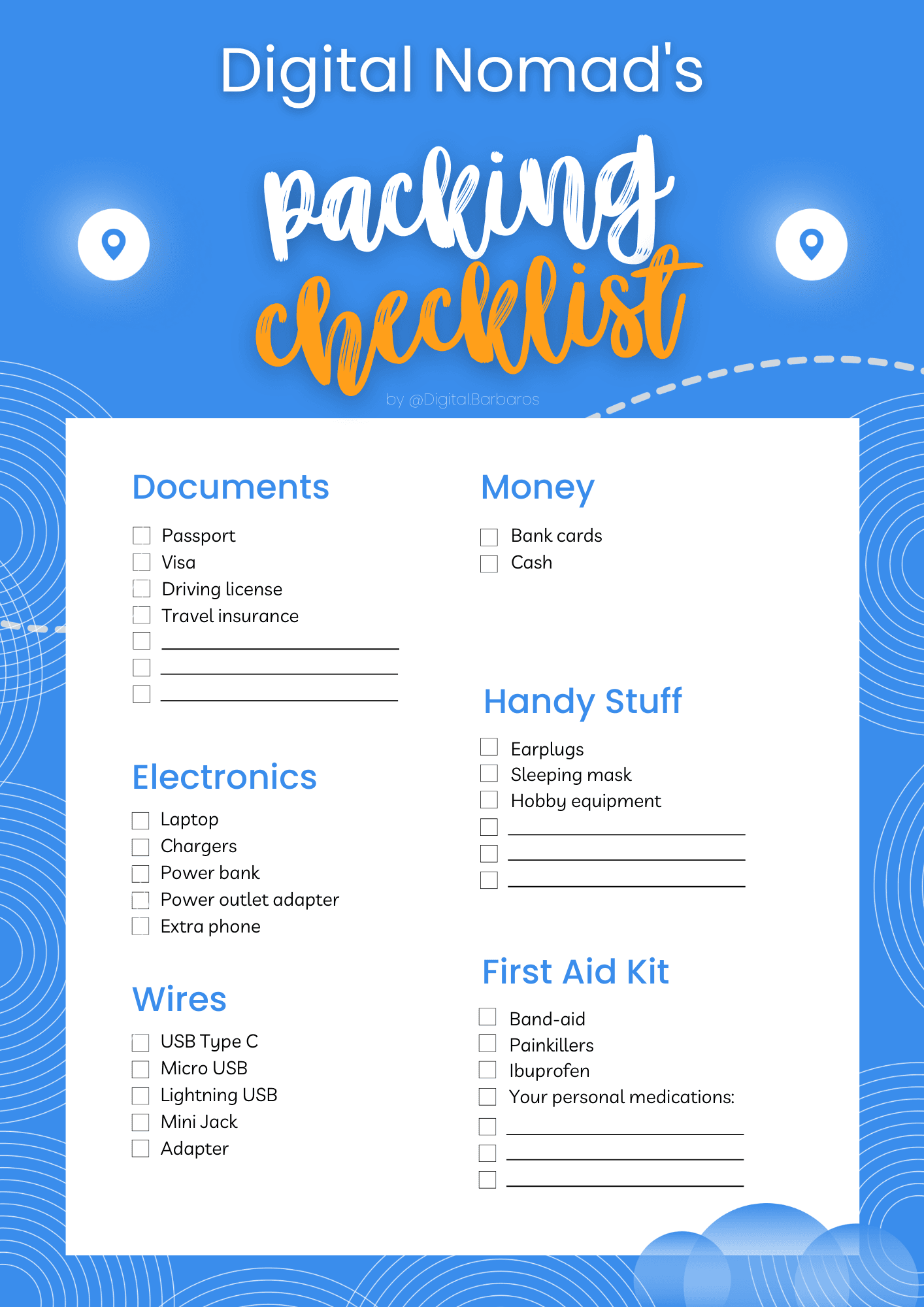 packing checklist for digital nomads and long term traveling by Digital Barbaros